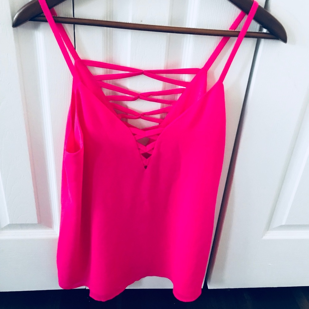 NWT Naked Zebra hot pink top crisscross back Sz S